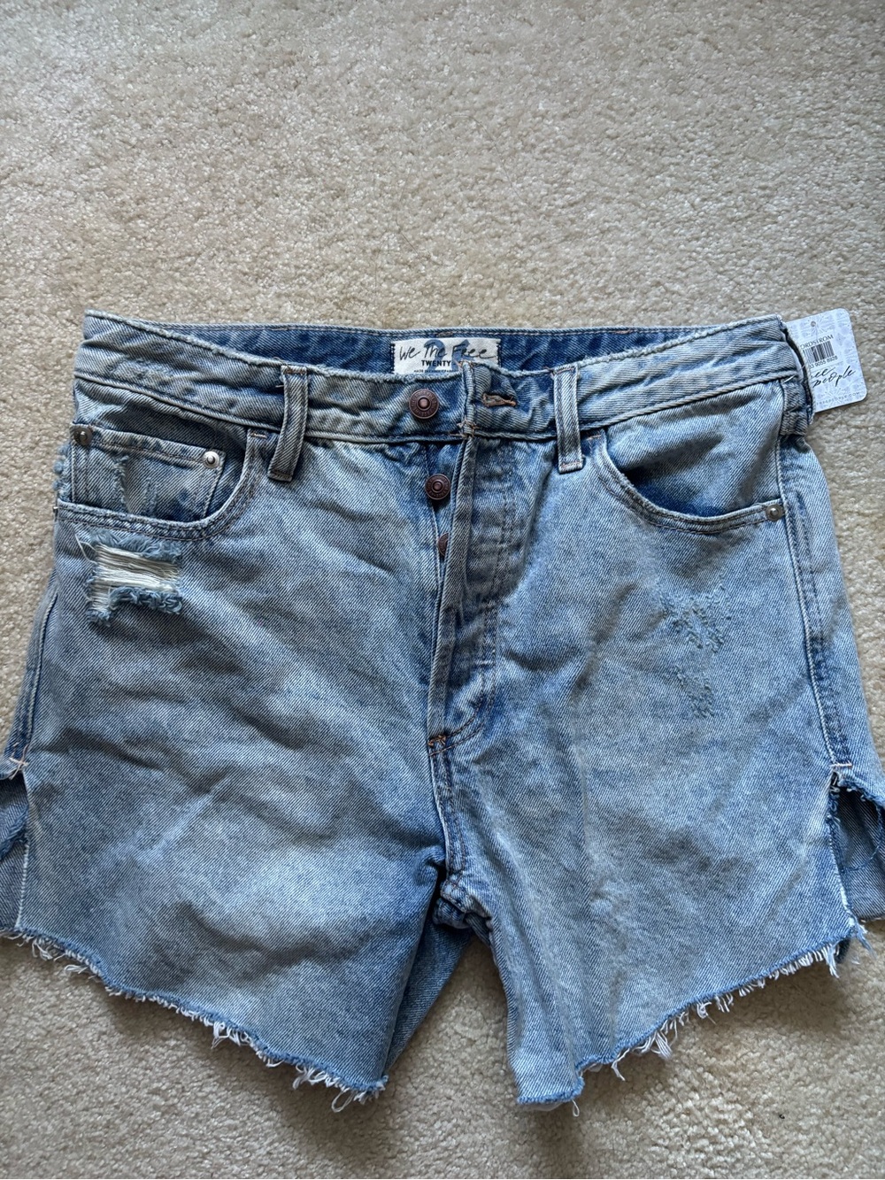 Free People Light Blue Distressed Denim Shorts New With Tags